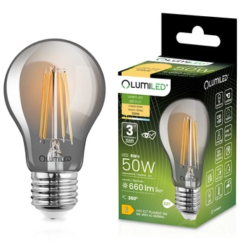 Żarówka LED E27 A60 6W = 50W 660lm 2200K Ciepła 360° DYMIONA FILAMENT LUMILED