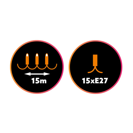 Girlanda Ogrodowa Zewnętrzna Łańcuch Świetlny 15m 15xE27 LED 4W EDISON