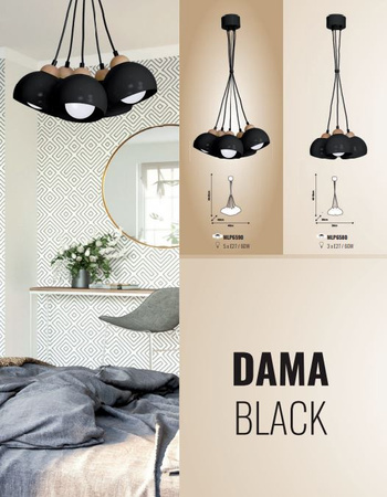 Lampa wisząca w stylu skandynawskim sufitowa czarna MiLAGRO DAMA 5x E27 Drewno + metal