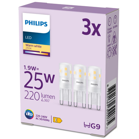 3x Żarówka LED G9 Kapsułka 1.9W = 25W 220lm 2700K Ciepła 320° EC Multipack Philips