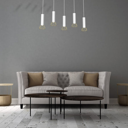 Lampa Wisząca Sufitowa DANTE Biała Złota 5x mini GU10 Milagro
