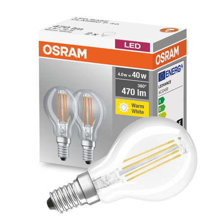 2x Żarówka LED P45 Kulka E14 4W = 40W 470lm 2700K Ciepła 300° BASE Osram