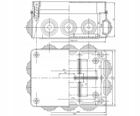 Puszka Instalacyjna Natynkowa Hermetyczna S-BOX 306 150x110x70 IP65 10 Dławików PAWBOL