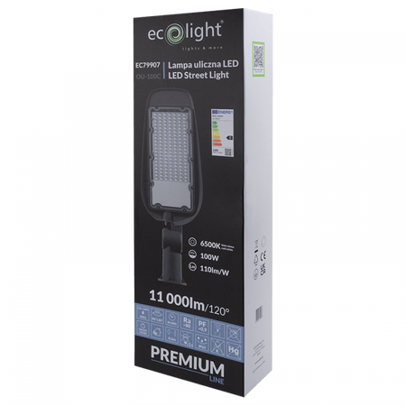 Lampa Uliczna Drogowa LED 100W 11000lm 6500K Zimna IP65 110lm/W PREMIUM Ecolight