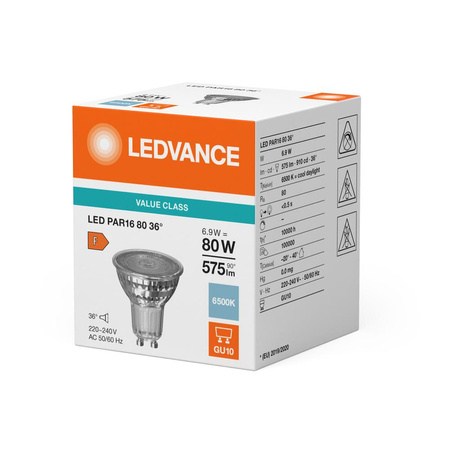 Żarówka LED PAR16 GU10 6.9W = 80W 575lm 6500K Zimna Biała 36° LEDVANCE