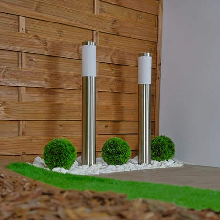 Lampa Ogrodowa Zewnętrzna E27 SREBRNY SŁUPEK 65cm z Czujnikiem Ruchu i Zmierzchu