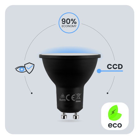 Zestaw 10x Żarówka LED GU10 6W = 50W 580lm 4000K Neutralna 120° Czarna LUMILED