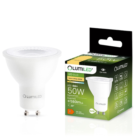 Żarówka LED GU10 6W = 50W 580lm 3000K Ciepła 36° LUMILED