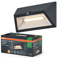 Kinkiet Ogrodowy Lampa Elewacyjna Zewnętrzna LED z Czujnikiem Ruchu i Zmierzchu 1.5W 110lm 3000K Ciepła Szary IP44 Endura Osram