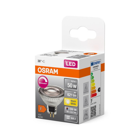 Żarówka LED MR16 Reflektor GU5.3 6.8W = 50W 621lm 2700K Ciepła CRI90 12V 36° Ściemnialna SUPERSTAR Osram