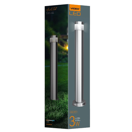 Lampa Ogrodowa Zewnętrzna SŁUPEK 60cm IP54 3W 300lm 2700k Ciepła Srebrny LUKAS Videx