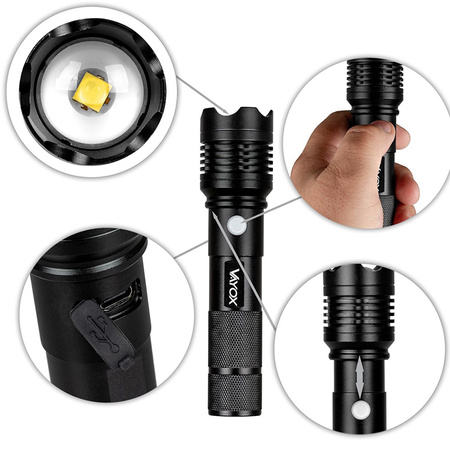 Latarka Taktyczna LED Lampka Ręczna Mocna XHP50 800lm ZOOM USB-C VA0116 Vayox