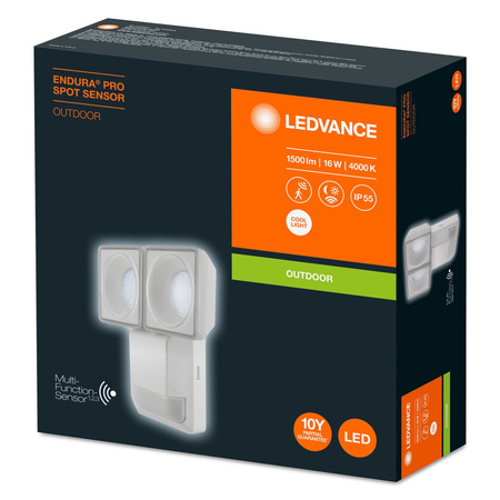 Naświetlacz LED Reflektor Zewnętrzny Lampa 16W 1500lm 4000K IP55 Biały Z Czujnikiem Ruchu i Zmierzchu Endura Ledvance