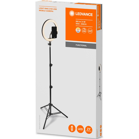 Lampa Stojąca Podłogowa Pierścień Mobilny LED do Selfie 6W 250lm CCT 26cm Bluetooth LEDVANCE + Pilot