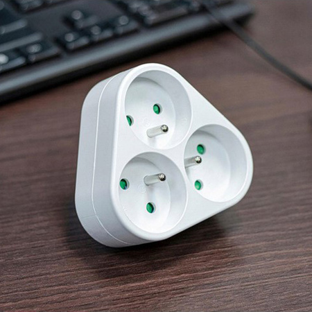 Rozgałęźnik Sieciowy z Uziemieniem 3 Gniazda Bolec Zabezpiecznie Przed Dziećmi Biały