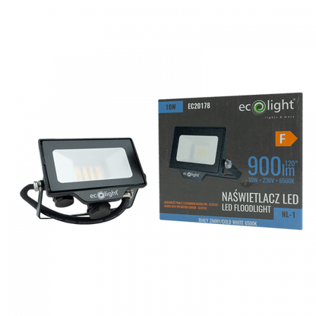 Naświetlacz LED Lampa Reflektor 10W 900lm 6500K Zimna IP65 NL-1 Ecolight