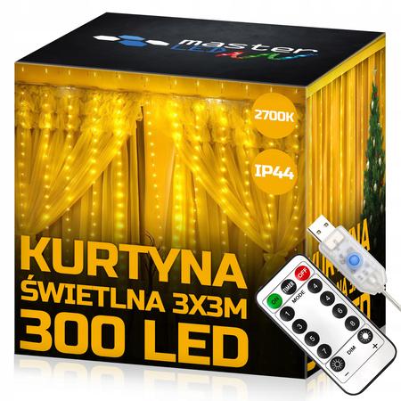Kurtyna LED USB 5V 300xLED na pilota 2700K LVT