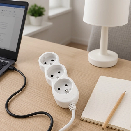 Przedłużacz Sieciowy Kabel z Uziemieniem Listwa Zasilająca 3 Gniazda 3m Biały Sznur Lendo Lumiled