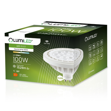 Zestaw 10x Żarówka LED ES111 GU10 15W = 100W 1521lm 4000K Neutralna 38° LUMILED