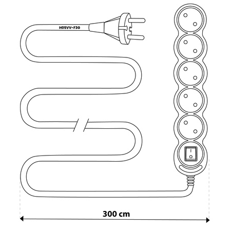 Przedłużacz Sieciowy Kabel z Uziemieniem Listwa Zasilająca 5 Gniazd 3m Włącznik ON/OFF Biały Sznur Lendo Lumiled