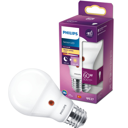 Żarówka LED E27 A60 7.5W = 60W 806lm 2700K Ciepła 250° z czujnikiem zmierzchu PHILIPS