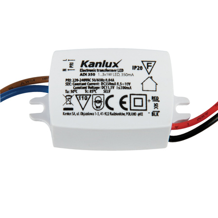 Zasilacz Elektroniczny Stałonapięciowy do Oświetlenia LED 3W 0.5-9V DC 0.35A Biały ADI KANLUX
