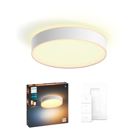 Plafon LED DEVERE Lampa Sufitowa Natynkowa Łazienkowa Biała 19,2W 38cm IP44 CCT PHILIPS HUE Bluetooth + Przełącznik Dimmer Switch