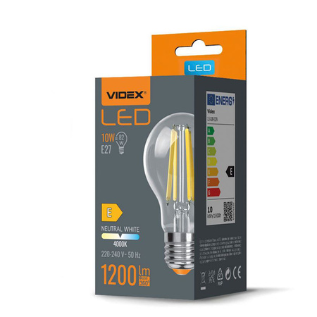 Żarówka LED E27 A60 10W = 82W 1200lm 4000K Neutralna 360° FILAMENT Videx