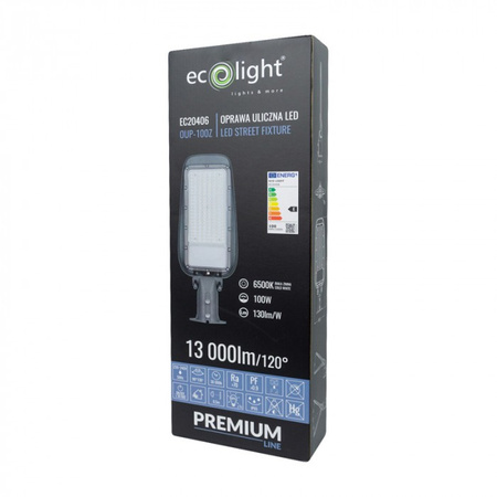Lampa Uliczna Drogowa LED 100W 13000lm 6500K Zimna IP65 130lm/W PREMIUM Ecolight