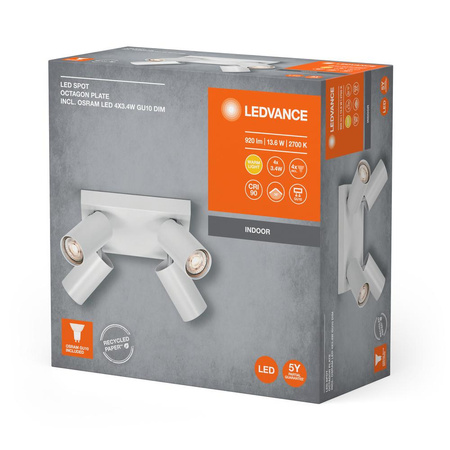 Lampa Sufitowa LED Kwadrat Reflektor Spot 4-Punktowy 13.6W GU10 Biała LEDVANCE