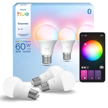3x Żarówka LED E27 A60 8W = 60W 806lm 2200-6500K CCT + RGB SMART Inteligentna Bluetooth ZigBee White and Color Ambiance Philips HUE Essential
