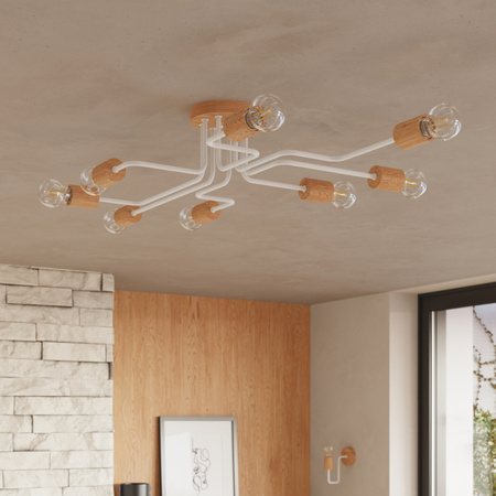 Lampa Sufitowa Żyrandol 8x E27 Naturalne Drewno Biała Timbo Peach Puff SL.1667 Sollux