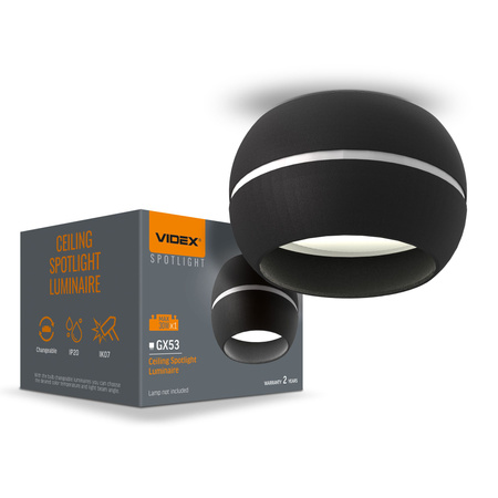 Oprawa Natynkowa SPOT Lampa Sufitowa Punktowa 1x GX53 Czarna Videx