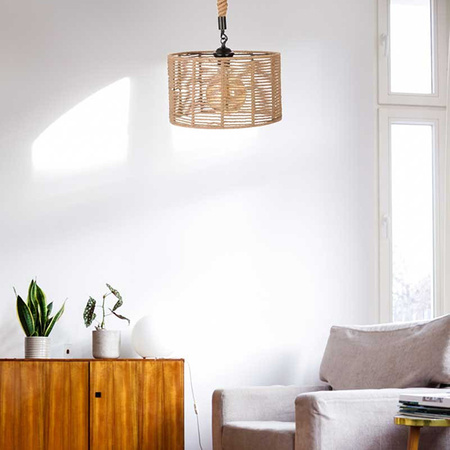 Lampa Wisząca Sufitowa BOHO Pleciona Jutowa Walec do LED E27 SZNUR