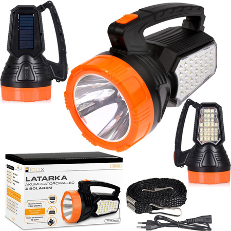 Latarka Szperacz LED Akumulatorowa Solarna Warsztatowa 1.6 W 170LM przód / 2.8W 860LM boczne LB0168 LIBOX