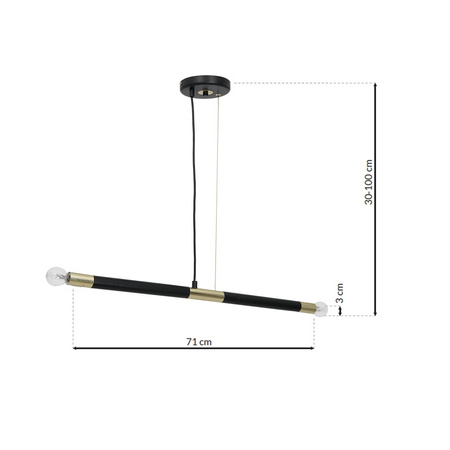 Lampa wisząca BASTONE 2xE14 Prosta Forma Minimalistyczna Czarna Złota MLP6563 Milagro Metal