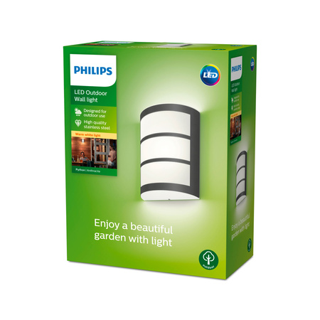 Kinkiet Ogrodowy Lampa Elewacyjna Zewnętrzna LED 3.8W 800lm 2700K Antracyt Python Ultra Efficient Philips