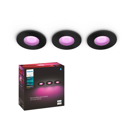 Oprawa Podtynkowa Wpuszczana Łazienkowa LED Xamento 3x 5,7W IP44 CCT RGB Okrągła Czarna PHILIPS HUE Bluetooth