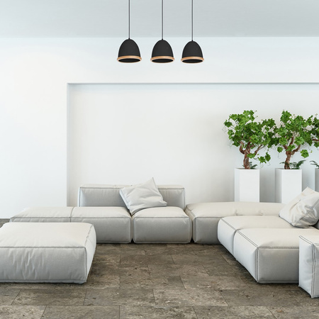 Lampa wisząca STUDIO 3xE27 Klasyczne Klosze Drewniane Wykończenie Czarna MLP8853 Milagro Metal + Drewno