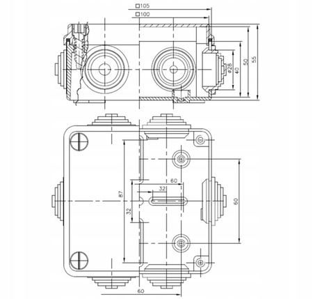 Puszka Instalacyjna Natynkowa Hermetyczna S-BOX 106 100x100x50 IP65 6 Dławików PAWBOL