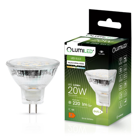 Żarówka LED GU5.3 Reflektor MR11 2,5W = 20W 220lm 4000K Neutralna 120° 12V LUMILED