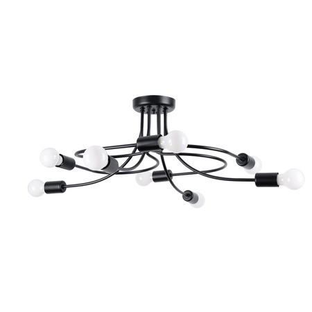 Lampa Sufitowa Oprawa Natynkowa Wisząca Zwis 8x E27 Żyrandol Nieregularna Czarna Industrialna Levar Sollux