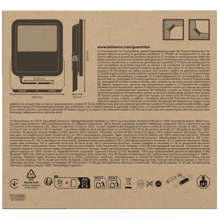 Naświetlacz LED Reflektor Zewnętrzny Lampa 69W 10000lm 6500K IP66 Czarny Floodlight Ledvance