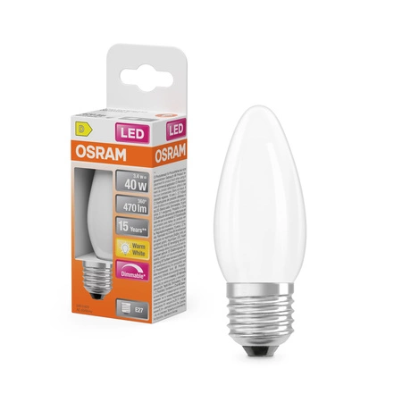 Żarówka LED B35 E27 Świeczka 3.4W = 40W 470lm 2700K Ciepła 320° Ściemnialna SUPERSTAR Osram