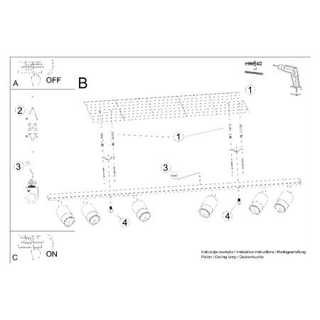 Lampa Sufitowa Oprawa Natynkowa SPOT TUBA Reflektor 6x GU10 Ruchoma Tubularna Czarna Chrom Nowoczesna Nero Sollux