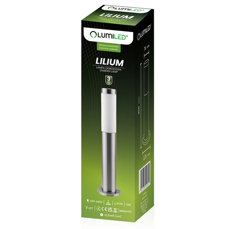 Lampa Ogrodowa Zewnętrzna E27 INOX SŁUPEK 45cm Lilium LUMILED