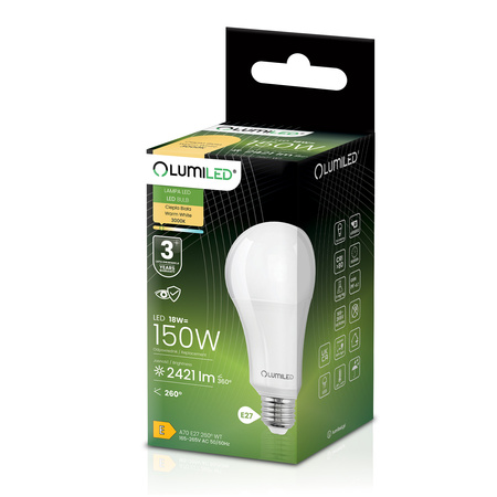 6x Żarówka LED E27 A70 18W = 150W 2421lm 3000K Ciepła 260° LUMILED