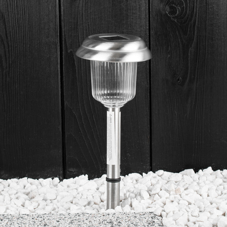 Lampa Solarna Ogrodowa LED Wbijana Zewnętrzna 6000K Zimna Chrom 41cm