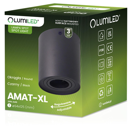 Oprawa Natynkowa HALOGENOWA Spot Tuba Ruchoma GU10 Okrągła Czarna 125mm AMAT-XL LUMILED