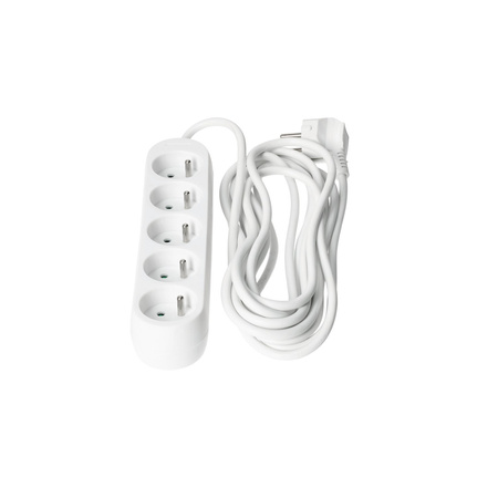 Przedłużacz Sieciowy Wtyk 5x Gniazdo z Uziemieniem Listwa Zasilająca 5m Biały Linea Kobi